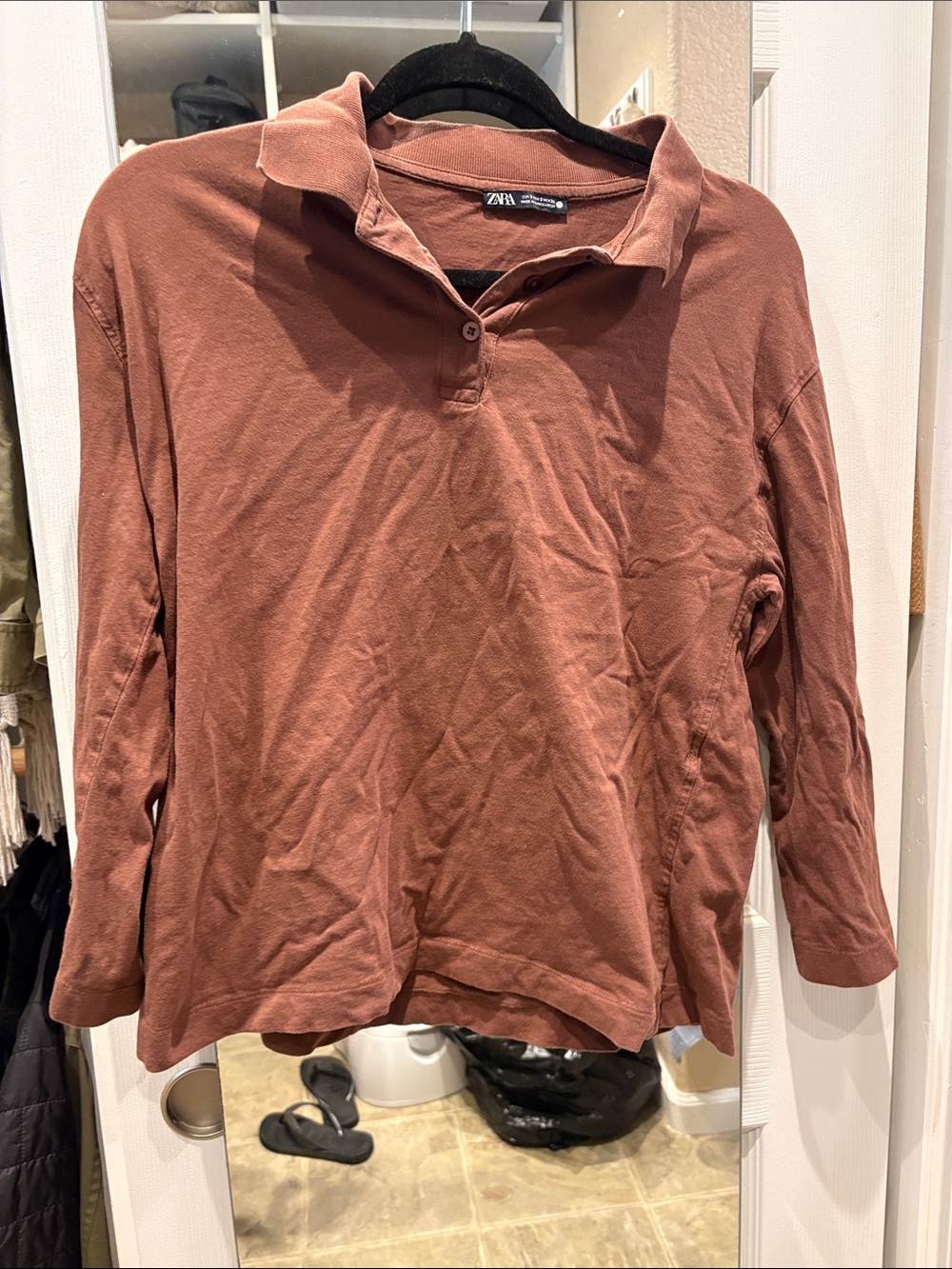 Zara Brown Long Sleeve Polo Top
